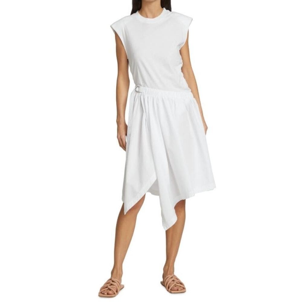 Derek Lam 10 Crosby Corey Cotton Crewneck Asymmetric Dress White Size S NWOT